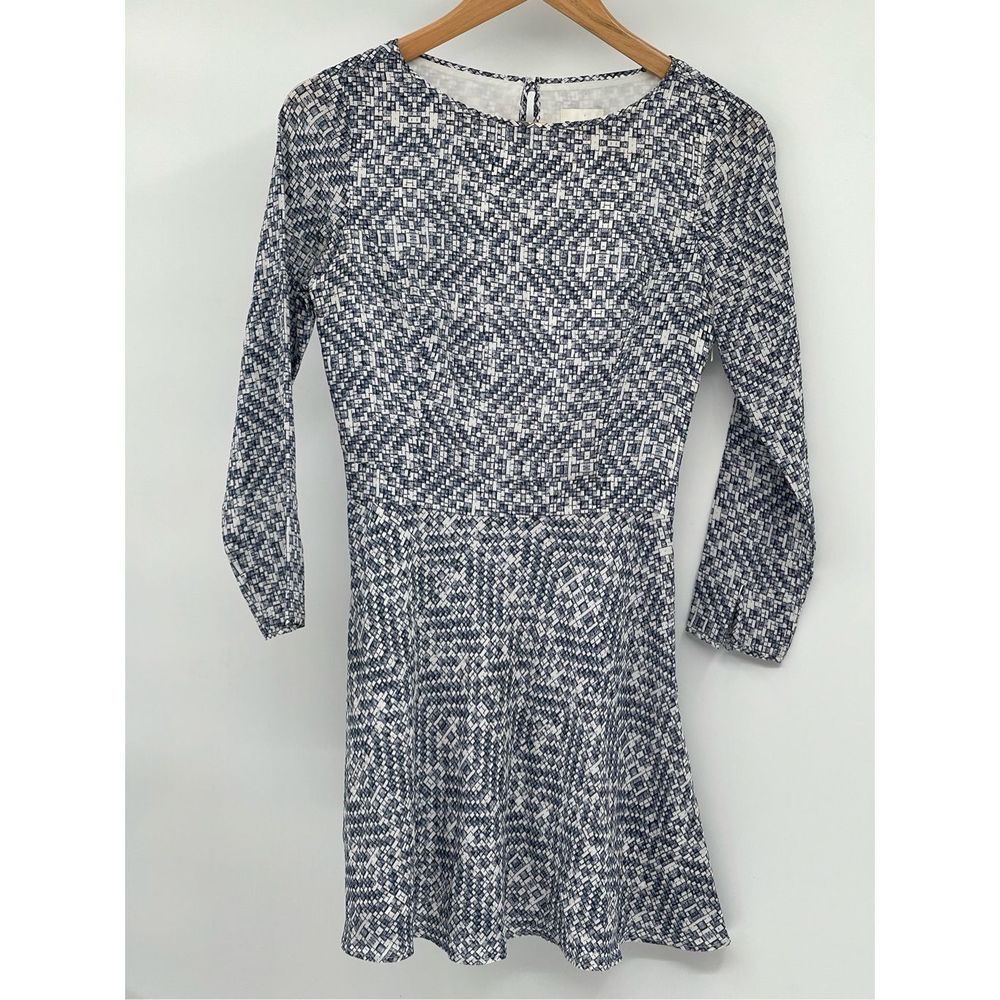 Reiss Dress‎ Silk Women Size 4 Blue White 3/4 Sleeve Short